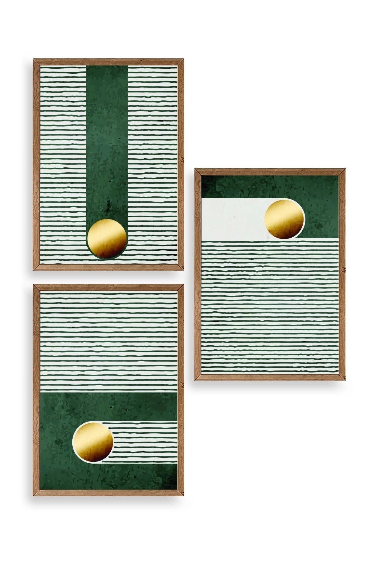 Yuvarlak Top Desenli Üçlü Ahşap Çerçeveli Tablo 50 x 70