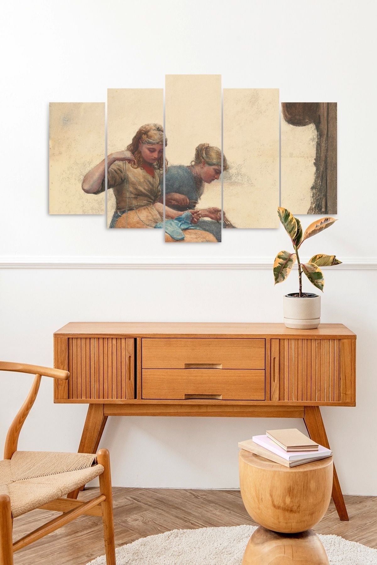 Kadın Manzarası 5 Parçalı Mdf Tablo 60 x 100