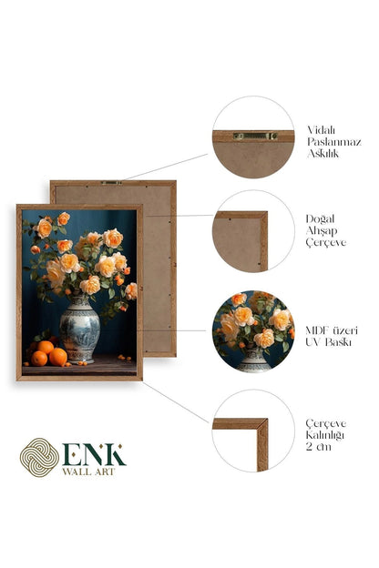 Çiçekli Vazo Ahşap Çerçeveli Tablo 23 x 30