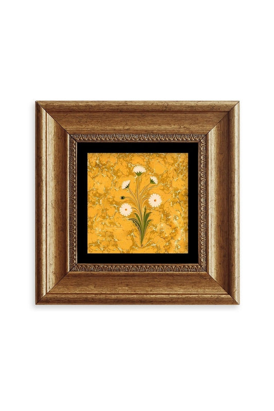 Ebru Sanatı Çiçek Çerçeveli Taş Tablo 20 cm