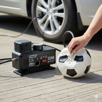 BUFFER® 250 PSI Güçlü Taşınabilir Hava Kompresörü–Araba, Motosiklet, Bisiklet ve Top Şişirme İçin Elektrikli Fişli Çakmaklıklı Lastik Şişirme Pompası