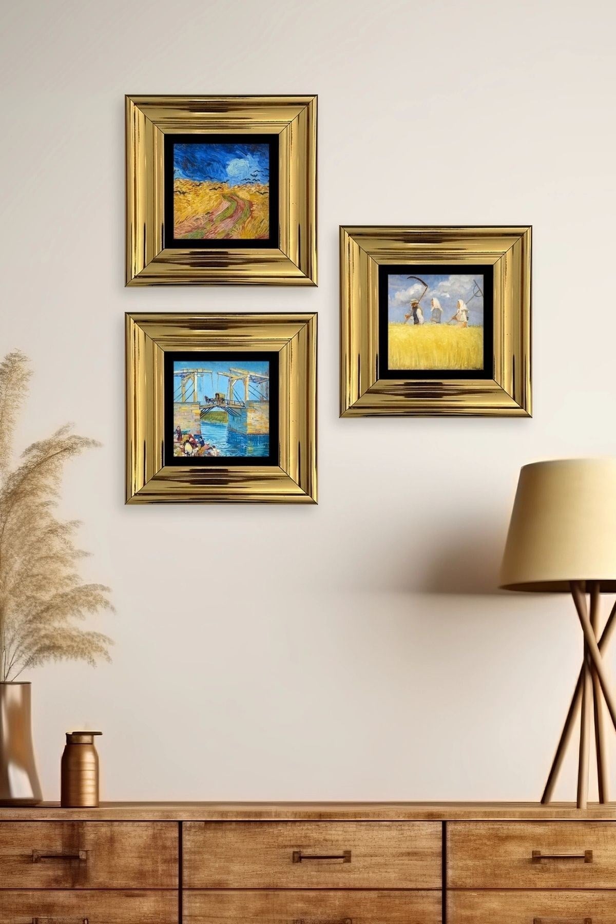 Kasaba 3 lü Set Çerçeveli Taş Tablo 20 cm