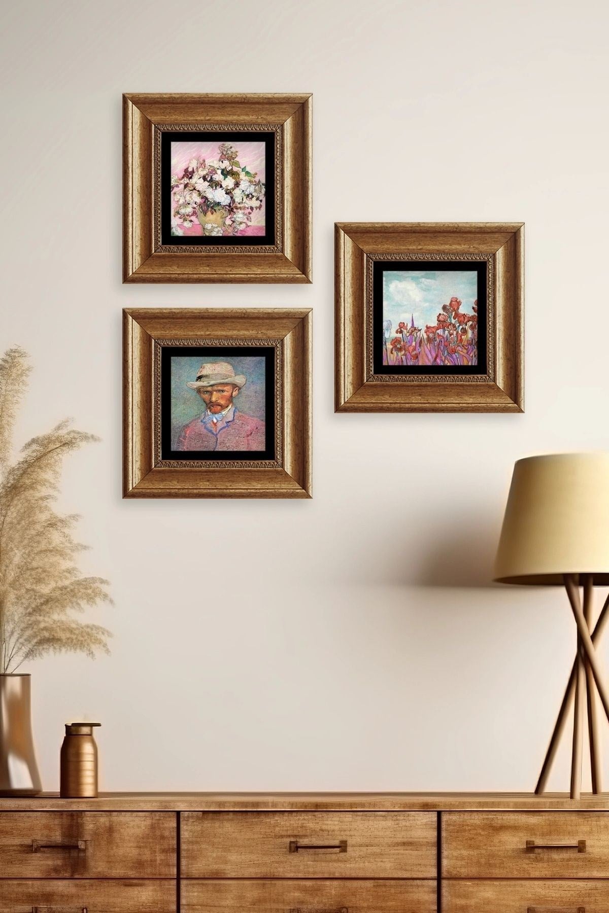 Van Gogh 3 lü Set Çerçeveli Taş Tablo 20 cm