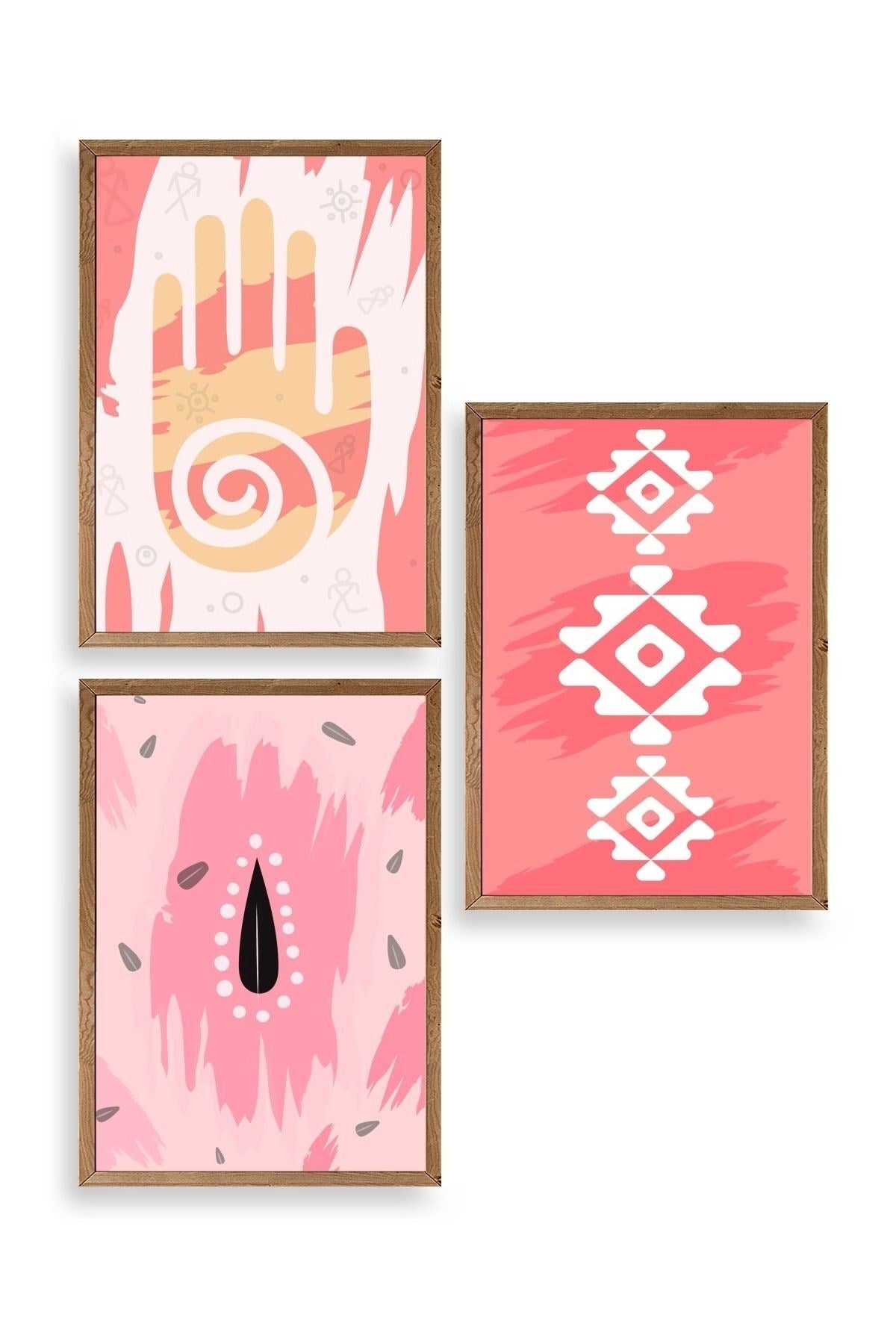 Düşündüren Şekiller Üçlü Ahşap Çerçeveli Tablo 23 x 30