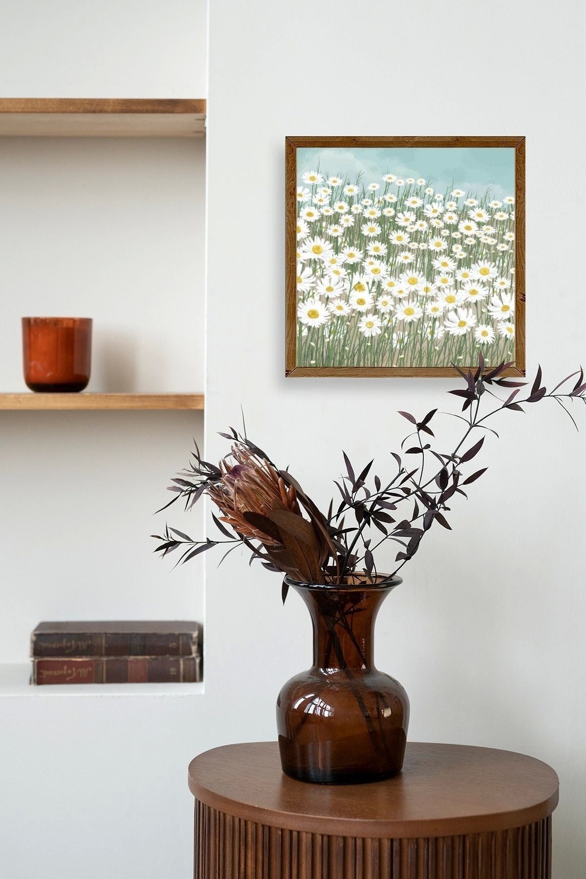 Çiçekler Ahşap Çerçeveli Tablo 50 x 50