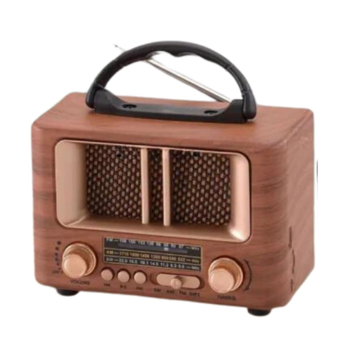 BUFFER® Küçük Mini Boy Retro Ahşap Tasarım Bluetooth Hoparlörlü Radyo – FM/AM Destekli, Şarjlı ve Taşınabilir Radyo NS-8108