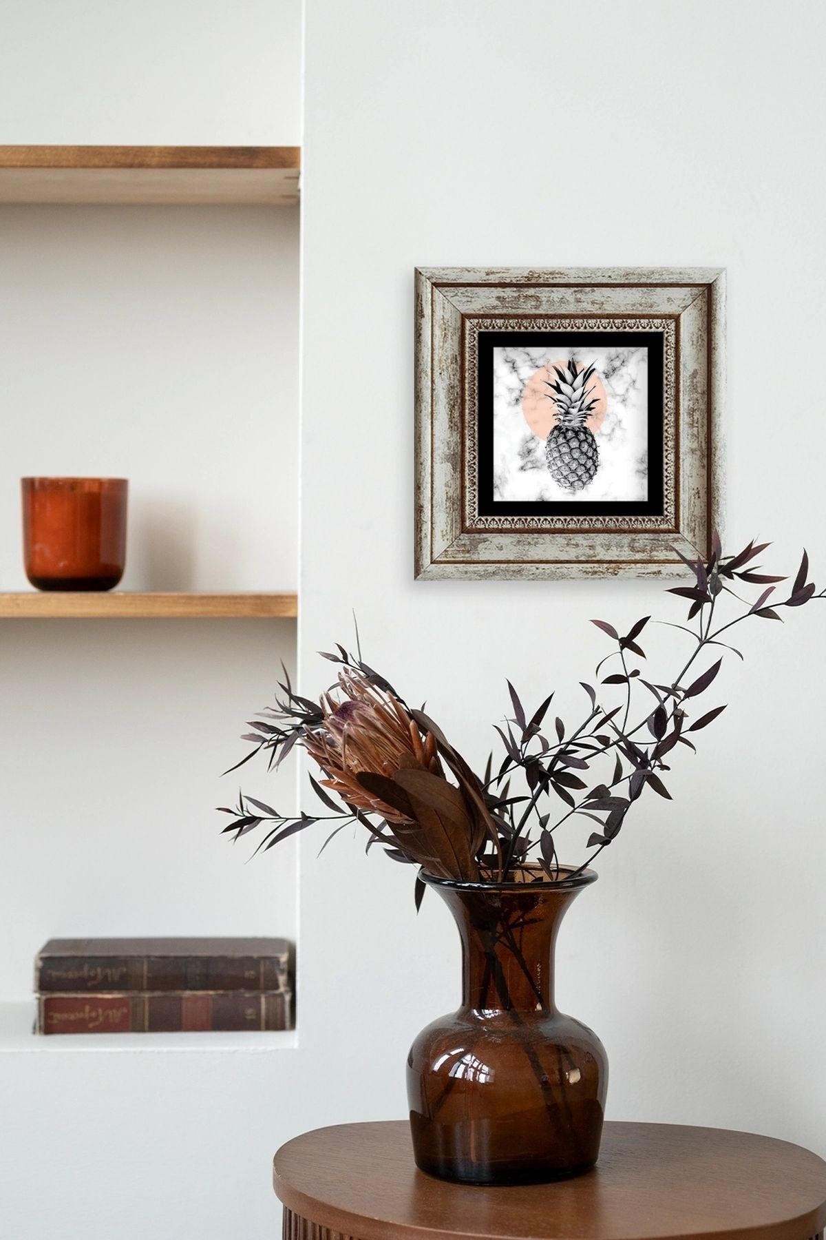 Ananas Çerçeveli Taş Tablo 20 cm