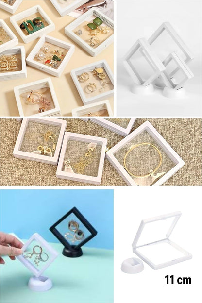BUFFER® 11x11cm Standlı 3D Takı Ziynet Hatıra Koleksiyon Saklama Kutusu Şeffaf Film Çerçevesi