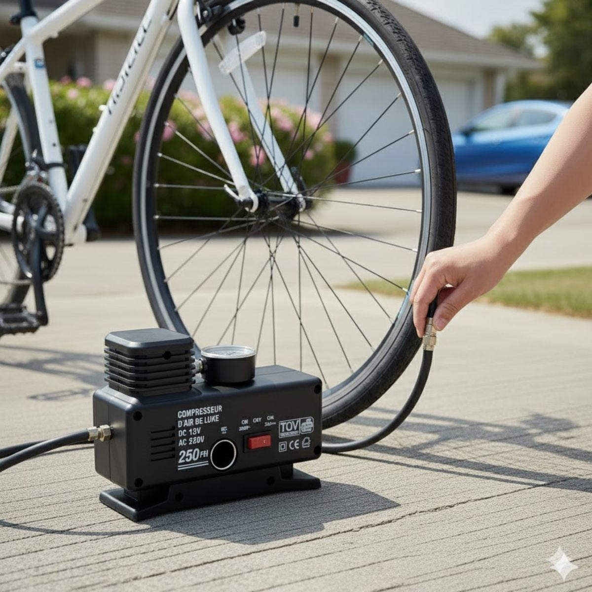 BUFFER® 250 PSI Güçlü Taşınabilir Hava Kompresörü–Araba, Motosiklet, Bisiklet ve Top Şişirme İçin Elektrikli Fişli Çakmaklıklı Lastik Şişirme Pompası