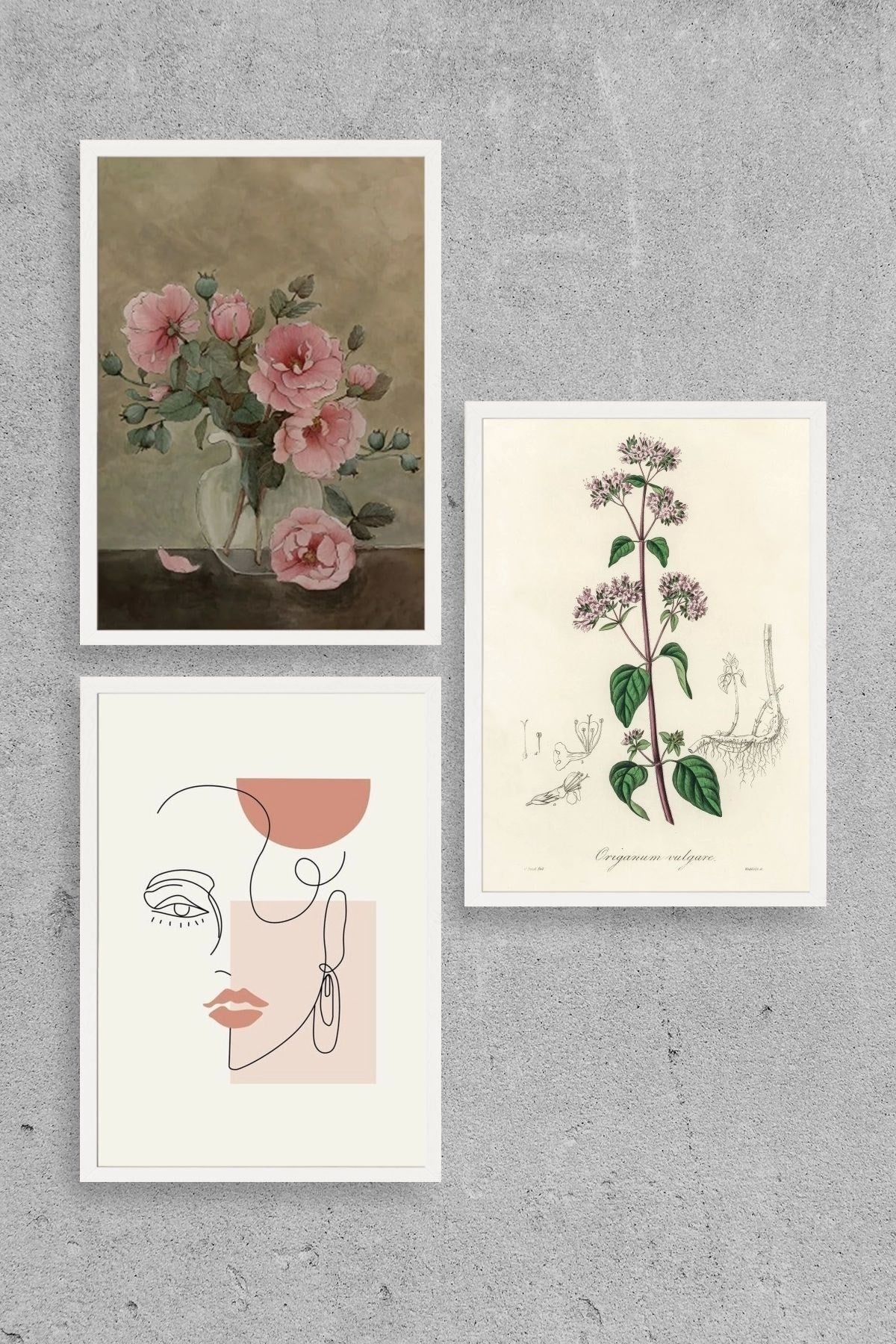 Çiçek Üçlü Ahşap Çerçeveli Tablo 40 x 60