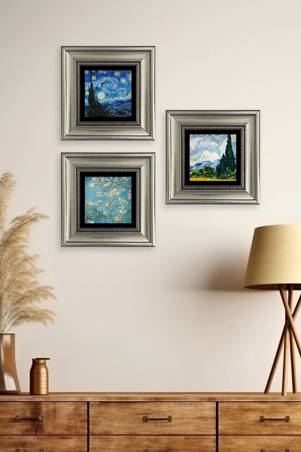 Van Gogh 3 lü Set Çerçeveli Taş Tablo 20 cm