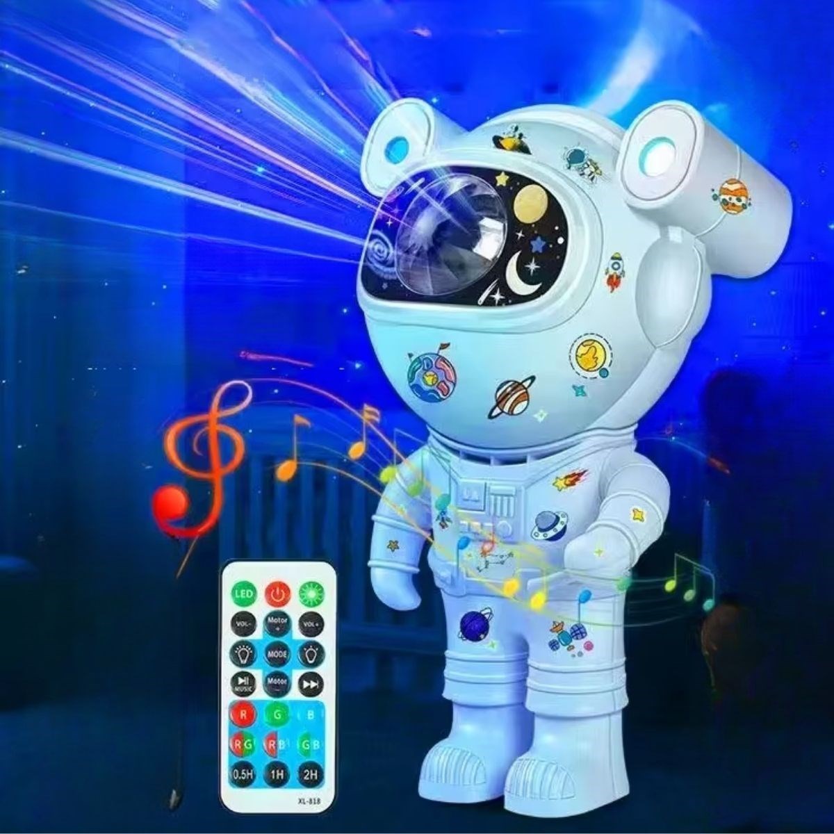 BUFFER® Stickerlı ,Kumandalı ASTRONOT Model Gece Lambası