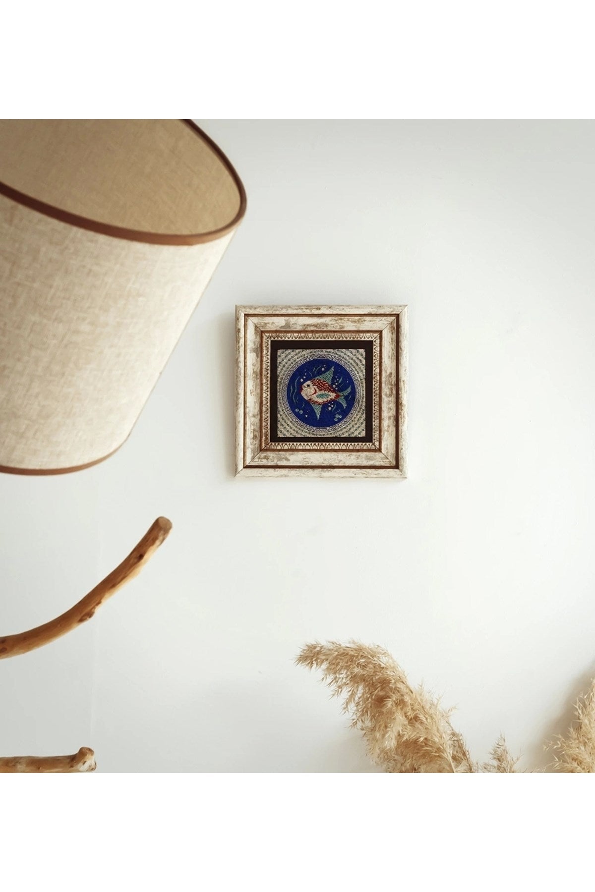 Balık Desenli Çerçeveli Taş Tablo , Çerçeveli Taş Duvar Dekoru 20 cm