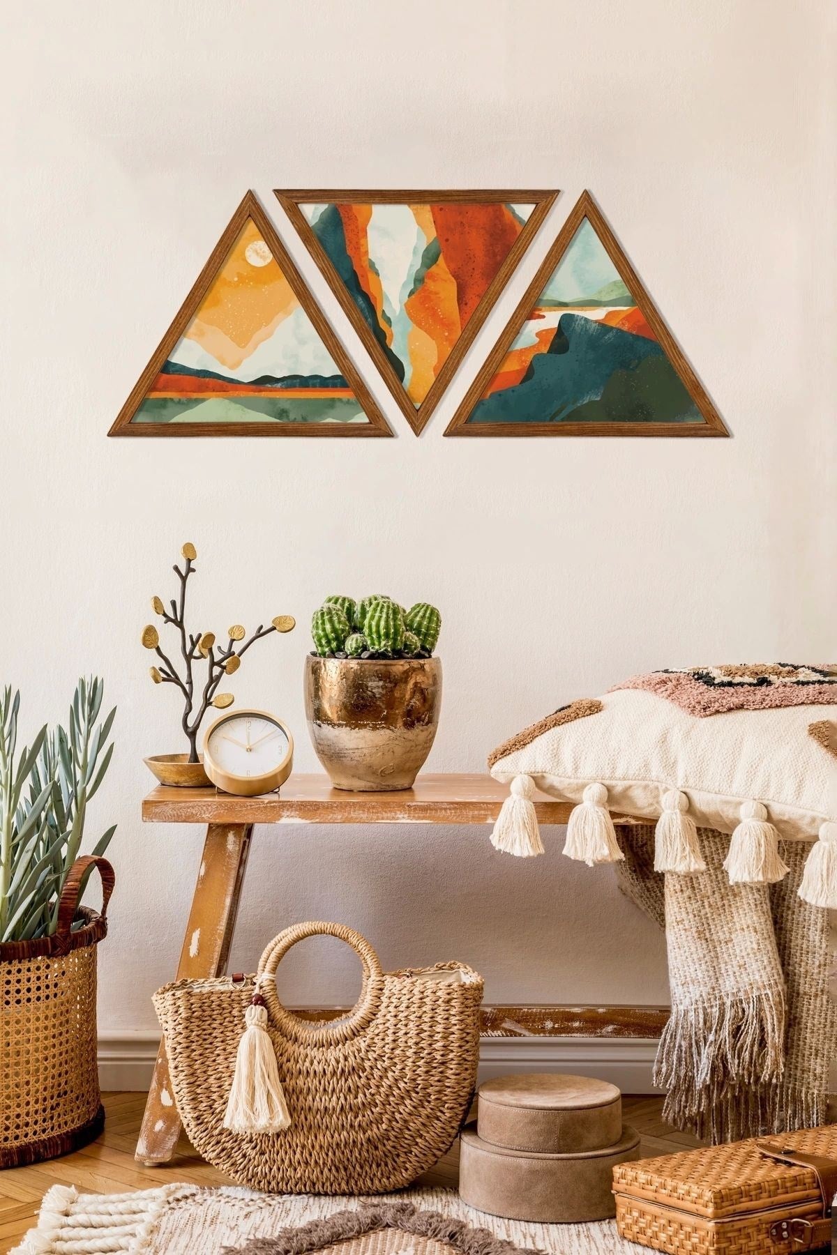 Dekoratif Üçgen Çerçeveli Ahşap Tablo Set 35 x 40