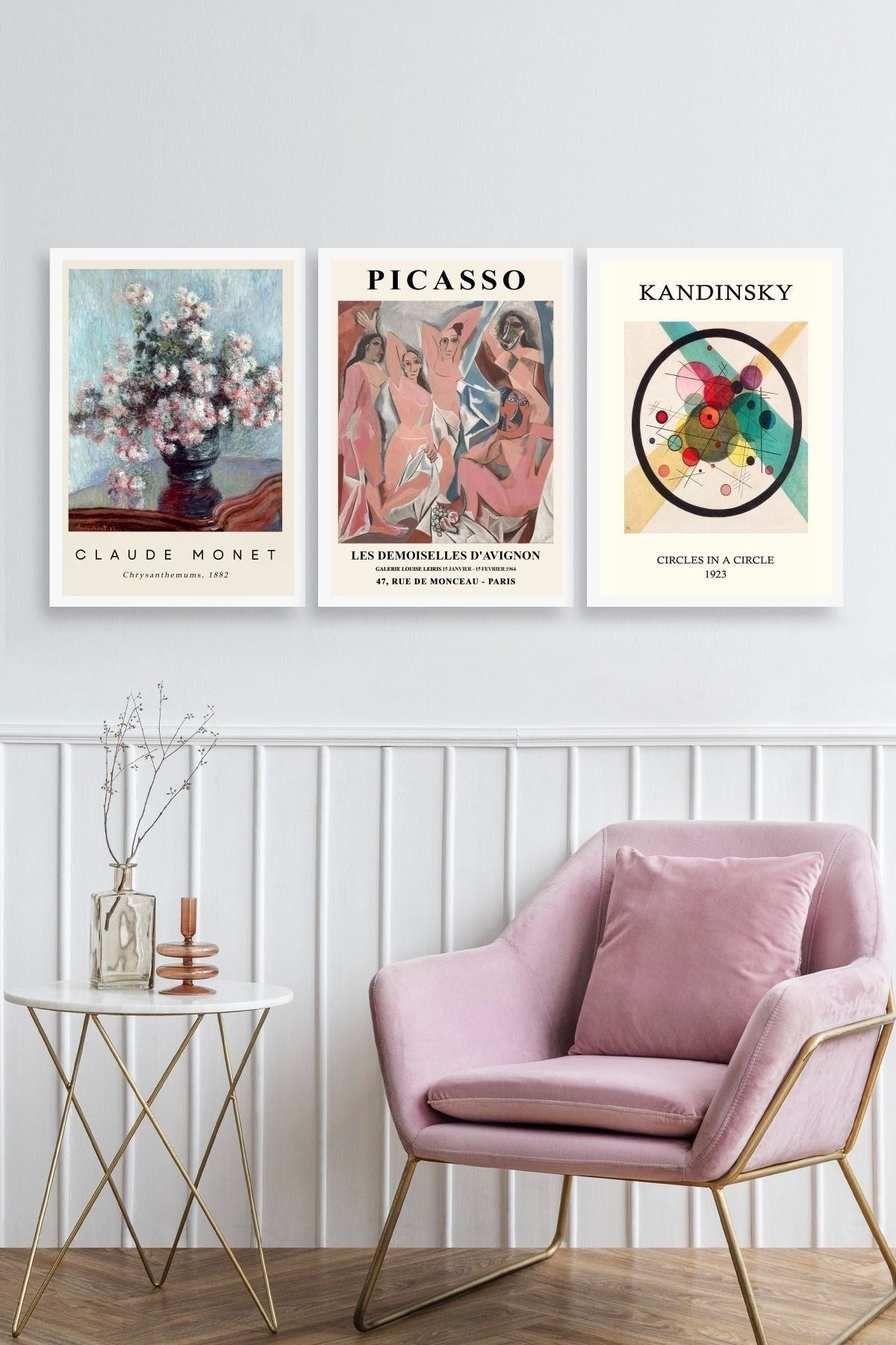 Ünlü Tablolar Üçlü Ahşap Çerçeveli Tablo 40 x 60