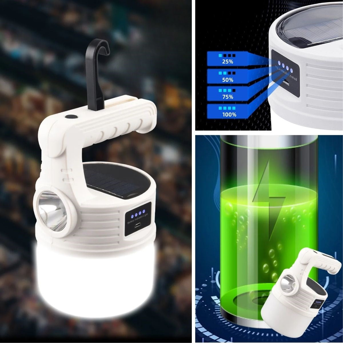 BUFFER® LED Güneş Enerjili Kamp Lambası–2000 Lümen Süper Parlak, 5 Aydınlatma Modlu,USB ile Şarj Edilebilir Dış Mekan,Asılabilir Torch El Feneri