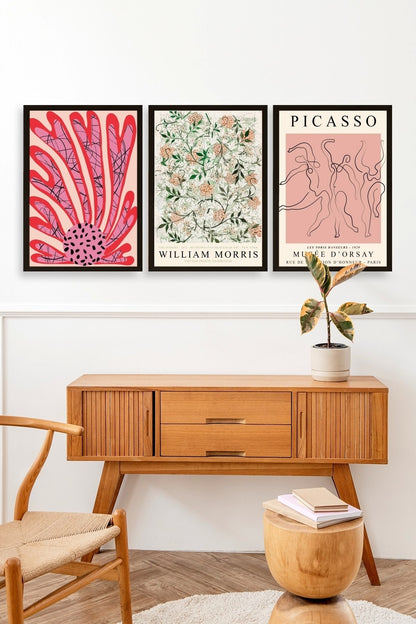 Ünlü Tablolar Üçlü Ahşap Çerçeveli Tablo 40 x 60