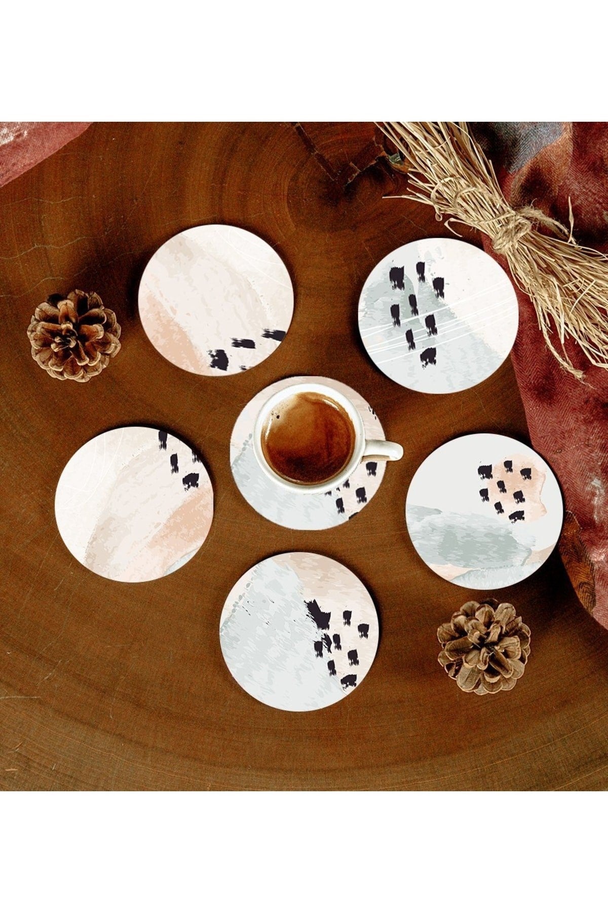 6 Adet Desenli Mdf Bardak Altlığı