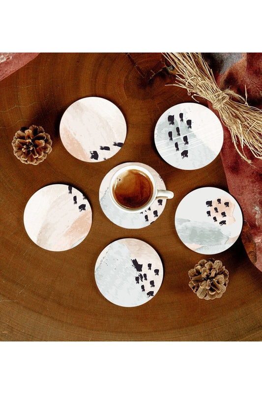 6 Adet Desenli Mdf Bardak Altlığı