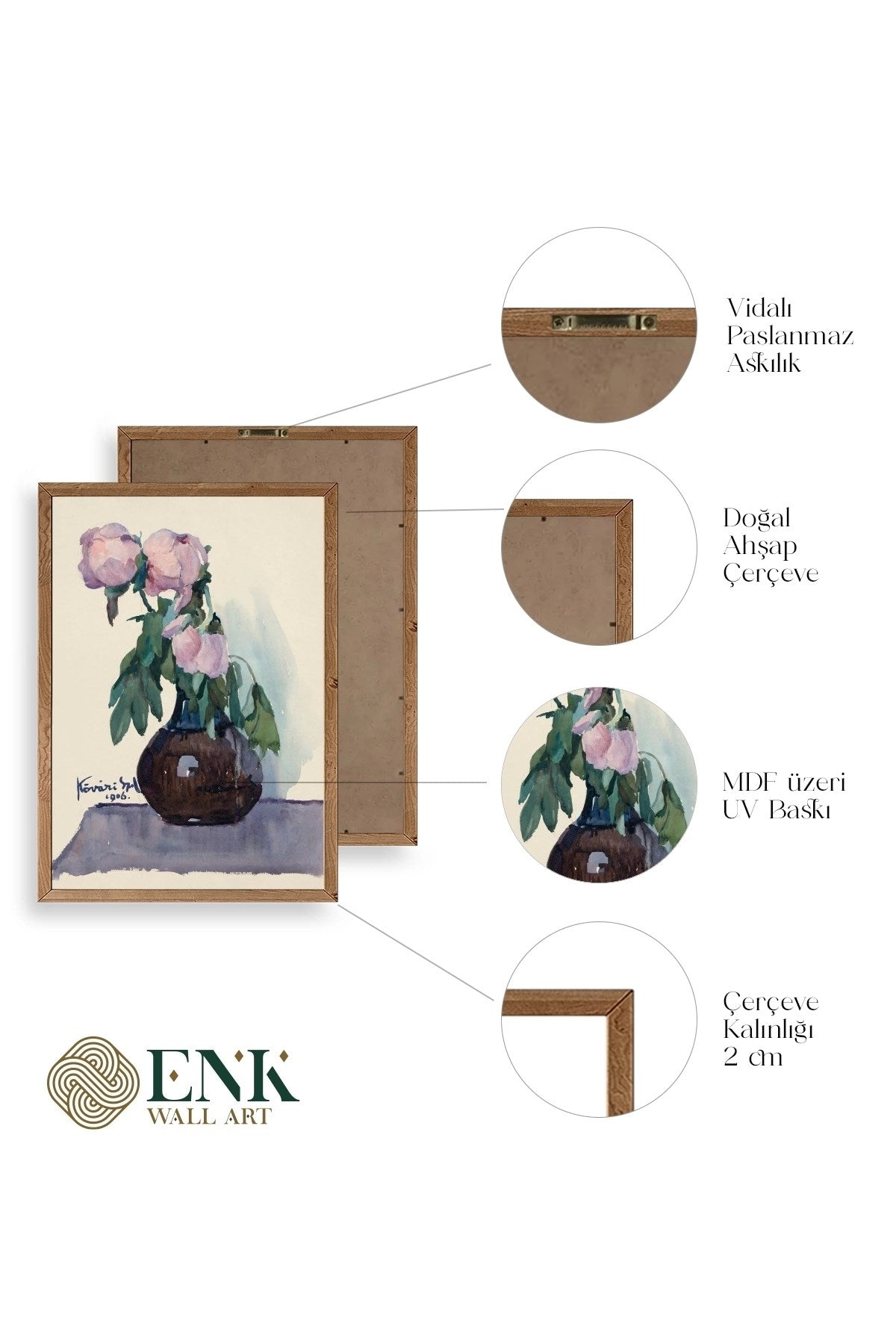 Vazodaki Çiçekler Üçlü Ahşap Çerçeveli Tablo 40 x 60