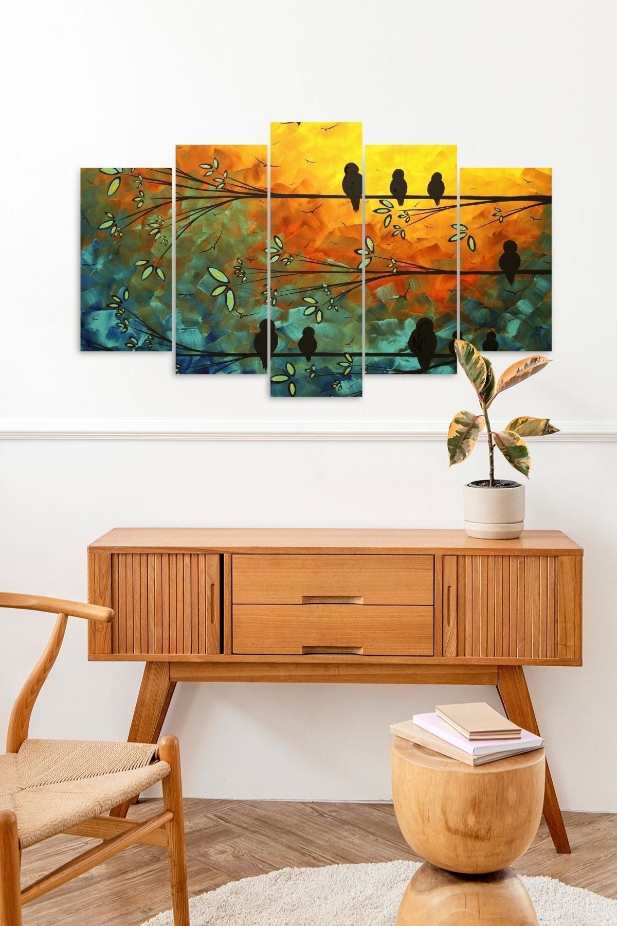 Kuşlar 5 Parçalı Mdf Tablo 60 x 100