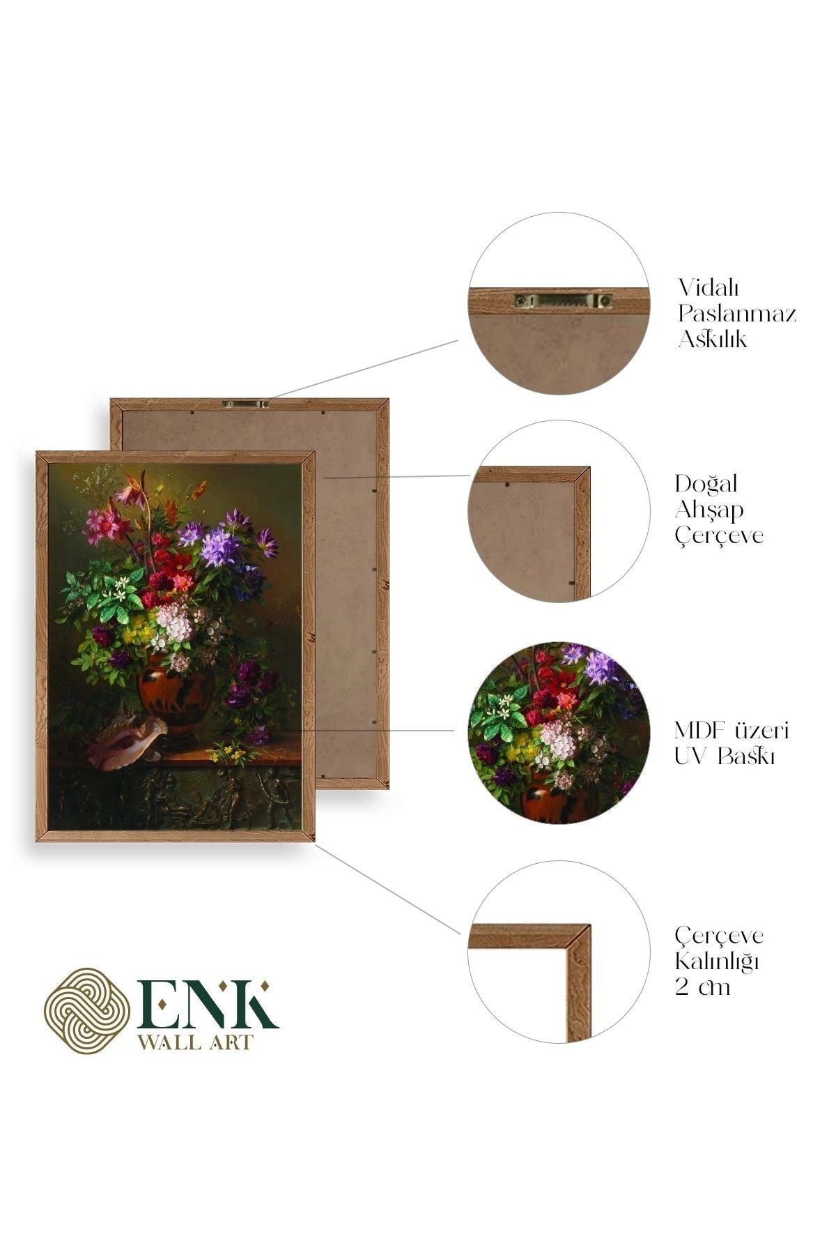 Çiçekler Ahşap Çerçeveli Tablo 50 x 70