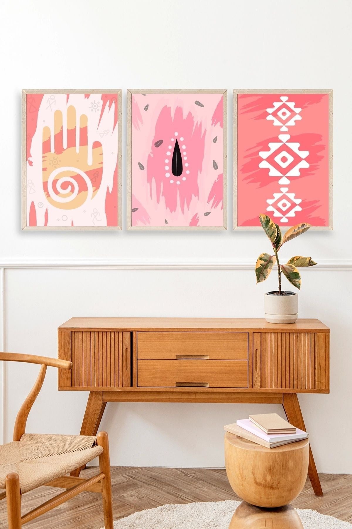 Düşündüren Şekiller Üçlü Ahşap Çerçeveli Tablo 17 x 23