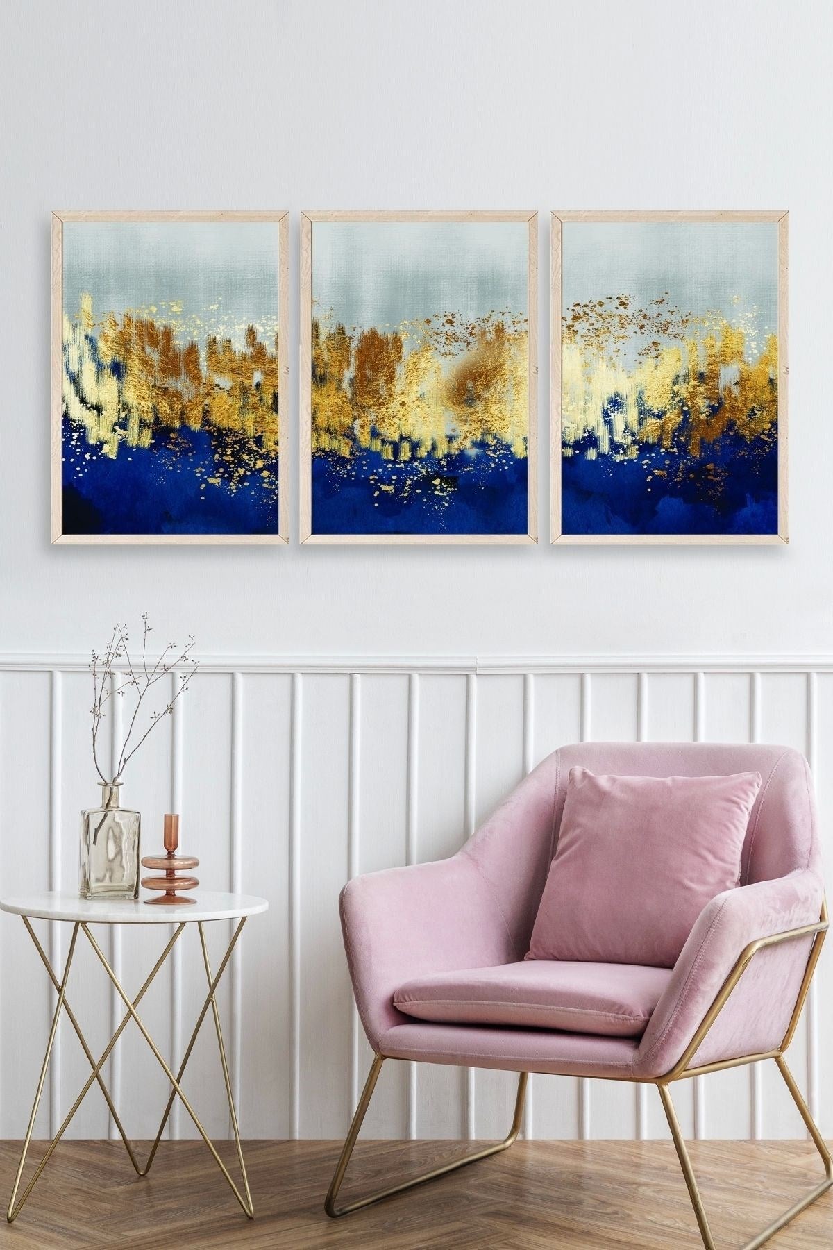 Soyut Üçlü Ahşap Çerçeveli Tablo 50 x 70