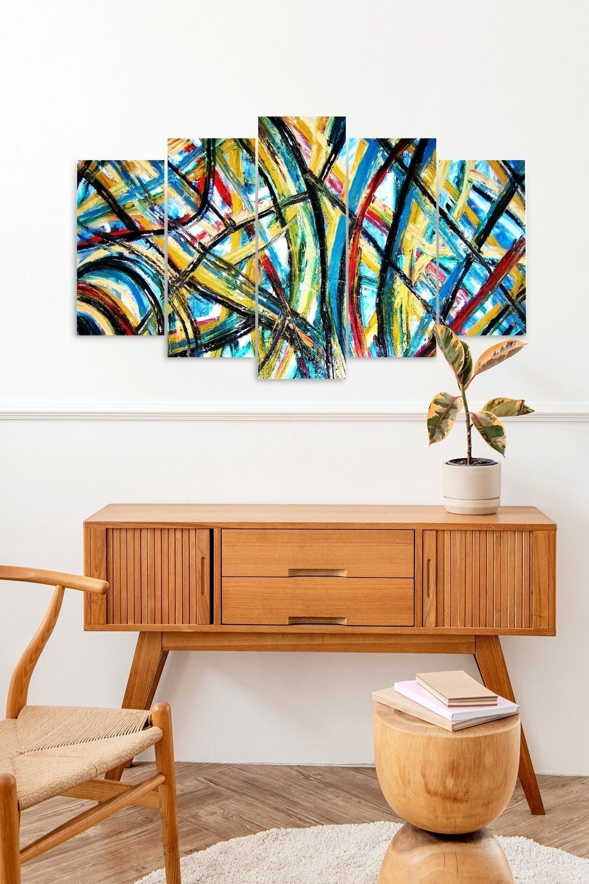 Retro Çizgiler 5 Parçalı Mdf Tablo 60 x 100