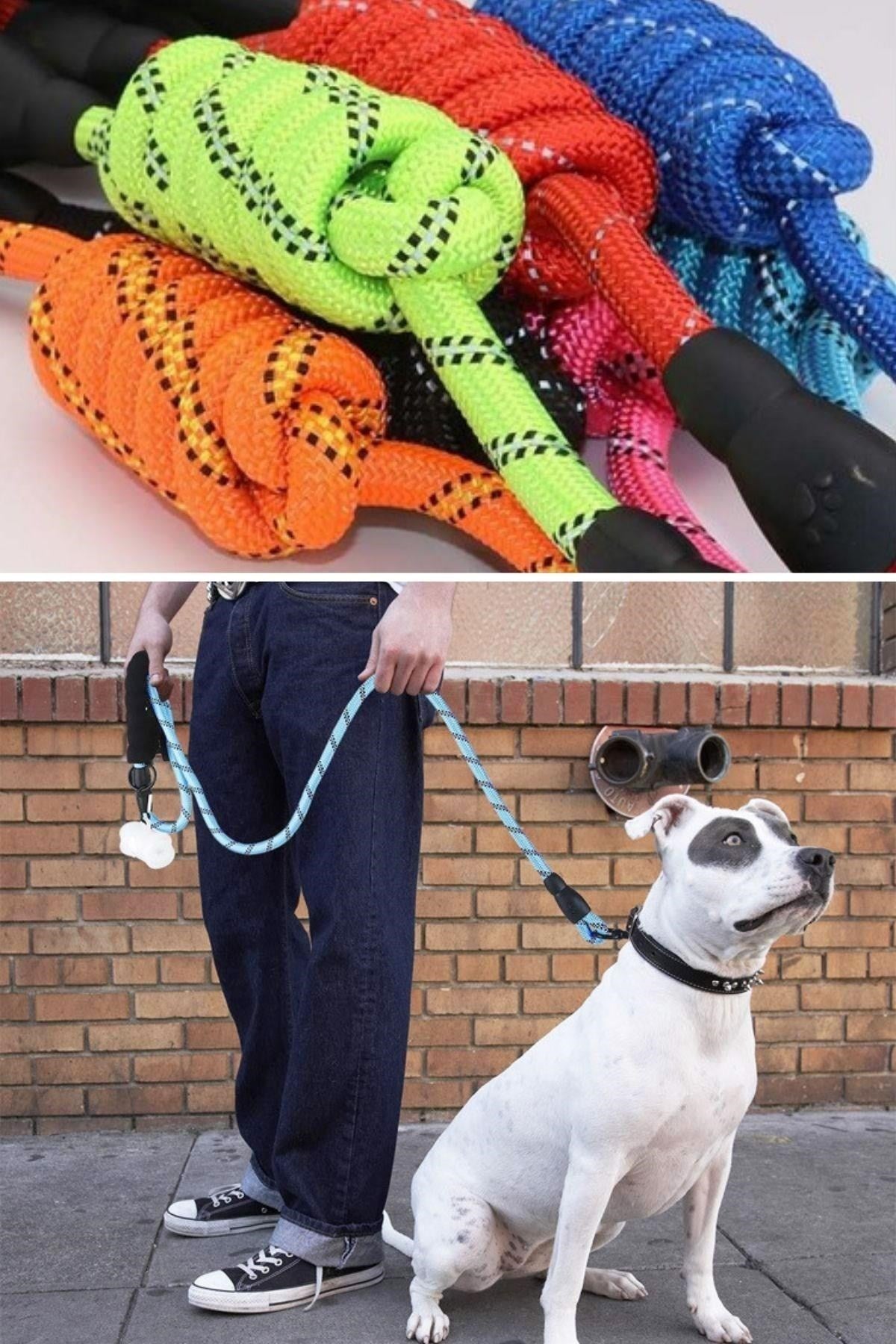 BUFFER® Reflektörlü Fosforlu Köpek Gezdirme Halatı Tasma Kayışı Metal Kancalı 130 cm