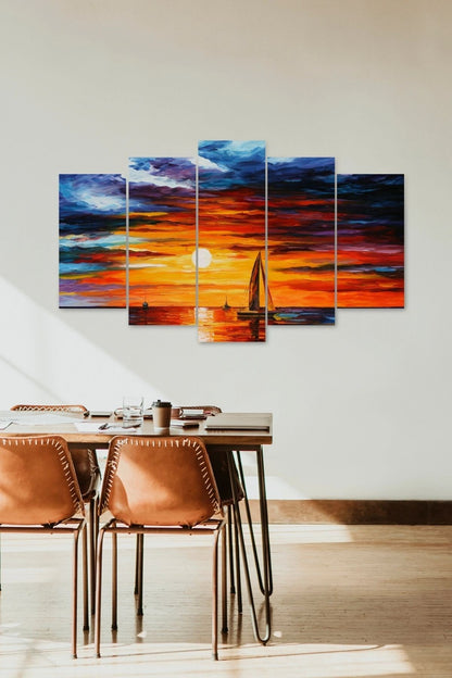 Gece Deniz Manzarası 5 Parçalı Mdf Tablo 60 x 100