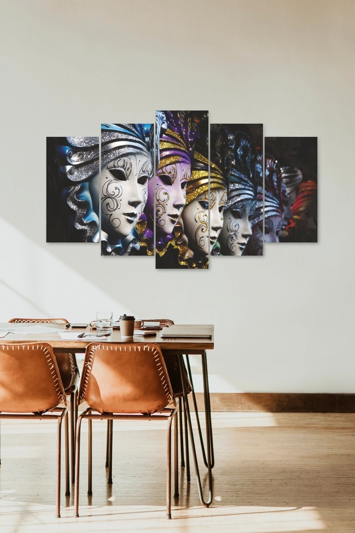 Kadın Maskeler Manzarası 5 Parçalı Mdf Tablo 60 x 100