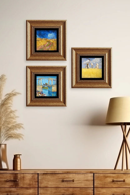 Kasaba 3 lü Set Çerçeveli Taş Tablo 20 cm