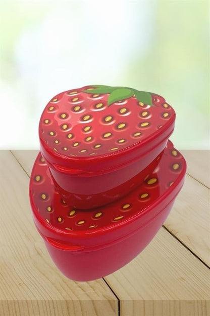 BUFFER® 2'li İç İçe Geçebilen Çilek Model Saklama ve Beslenme Kabı Seti (550 ml + 250 ml)