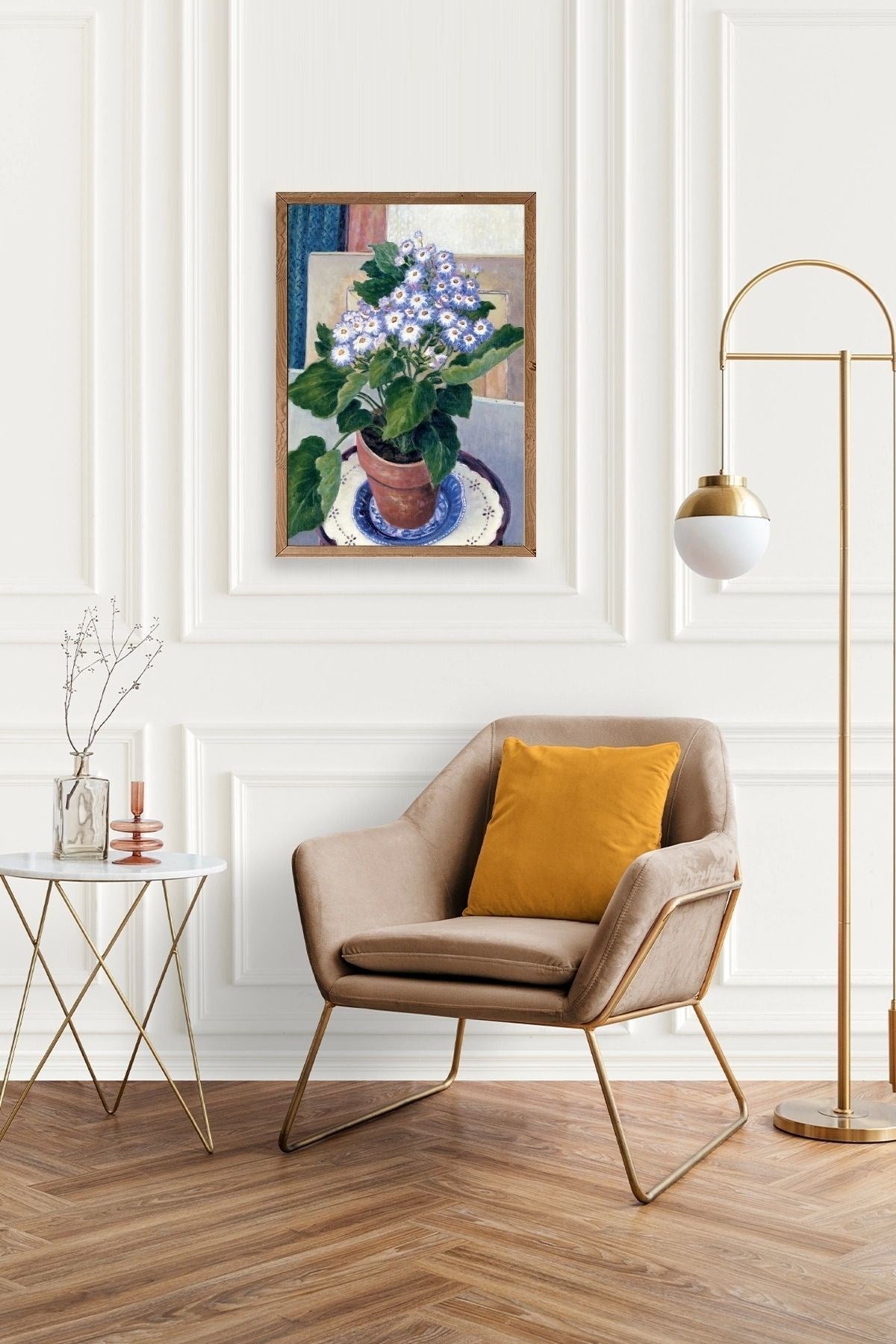 Saksıdaki Çiçek Ahşap Çerçeveli Tablo 17 x 23