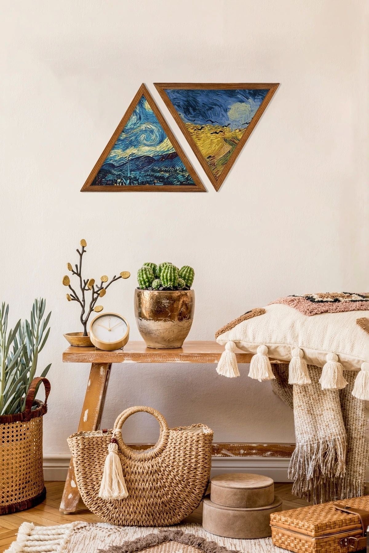 Dekoratif Üçgen Çerçeveli Ahşap Tablo Set 35 x 40