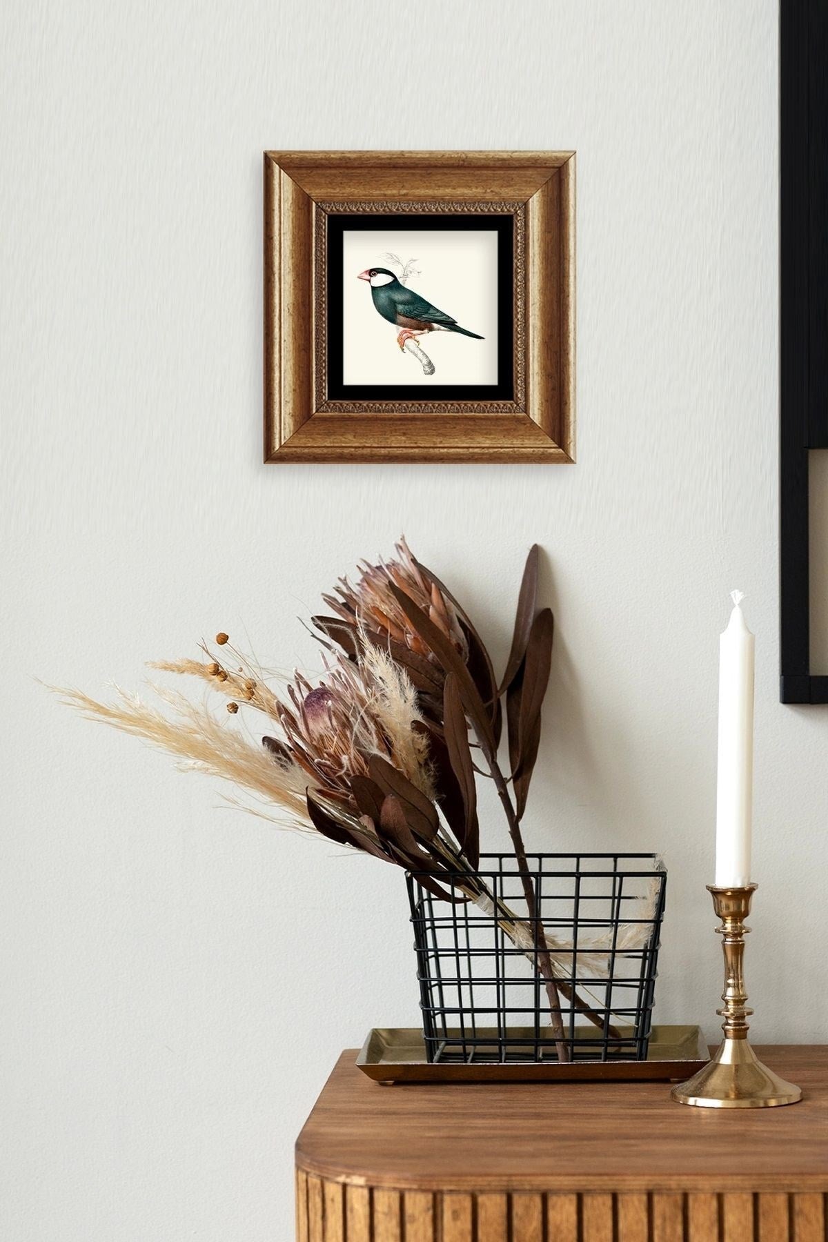 Yeşil Kuş Çerçeveli Taş Tablo 20 cm