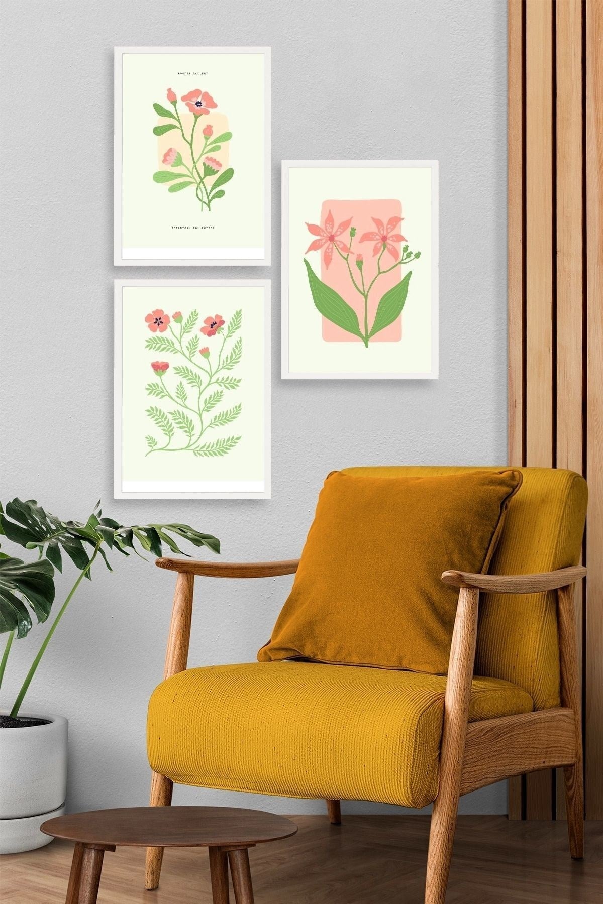 Botanik Üçlü Ahşap Çerçeveli Tablo 50 x 70