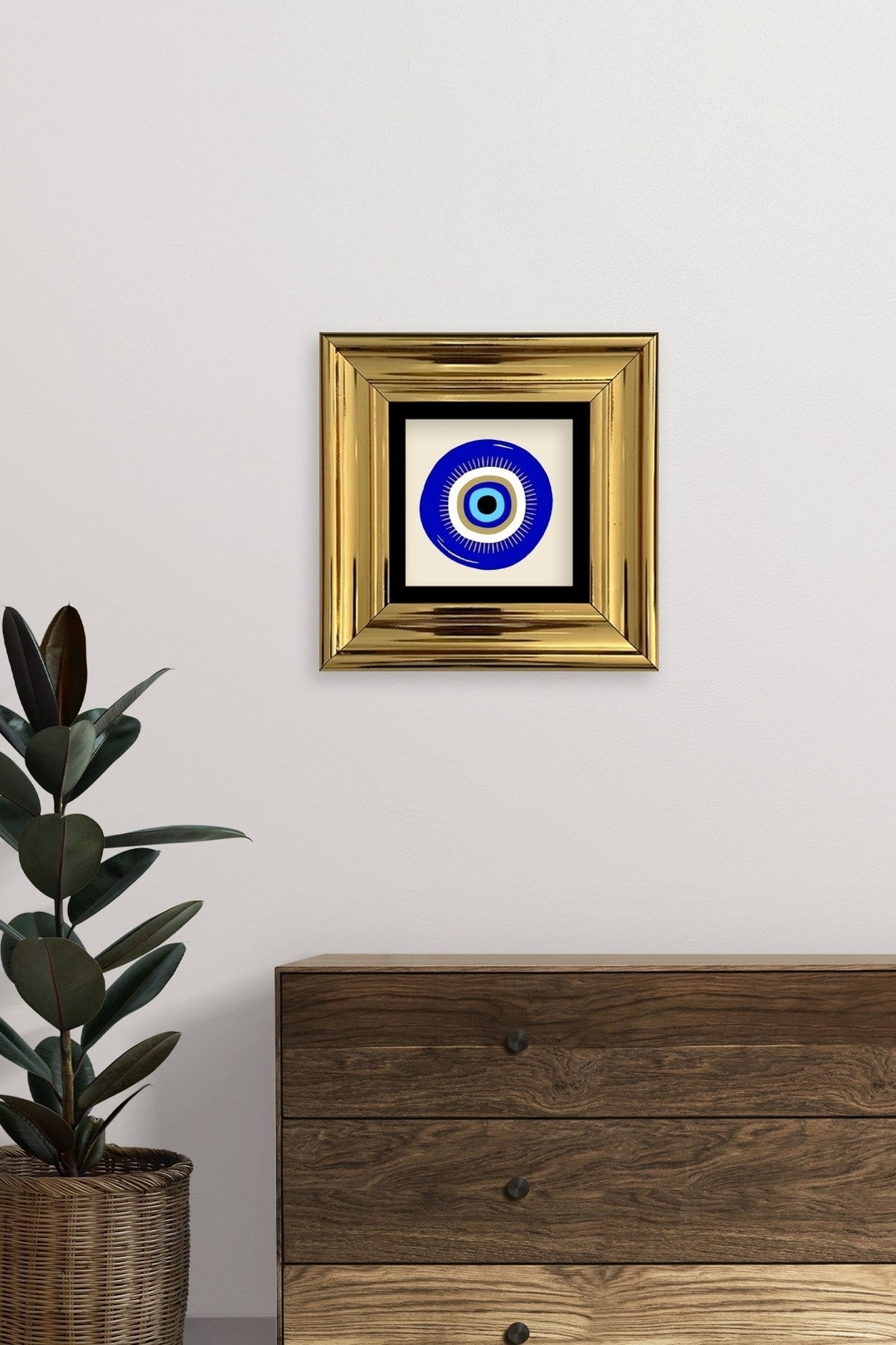 Nazar Boncuğu Çerçeveli Taş Tablo 30 x 30