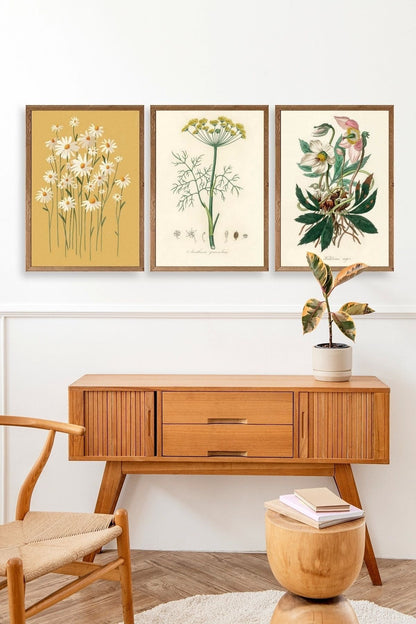 Çiçek Üçlü Ahşap Çerçeveli Tablo 30 x 40