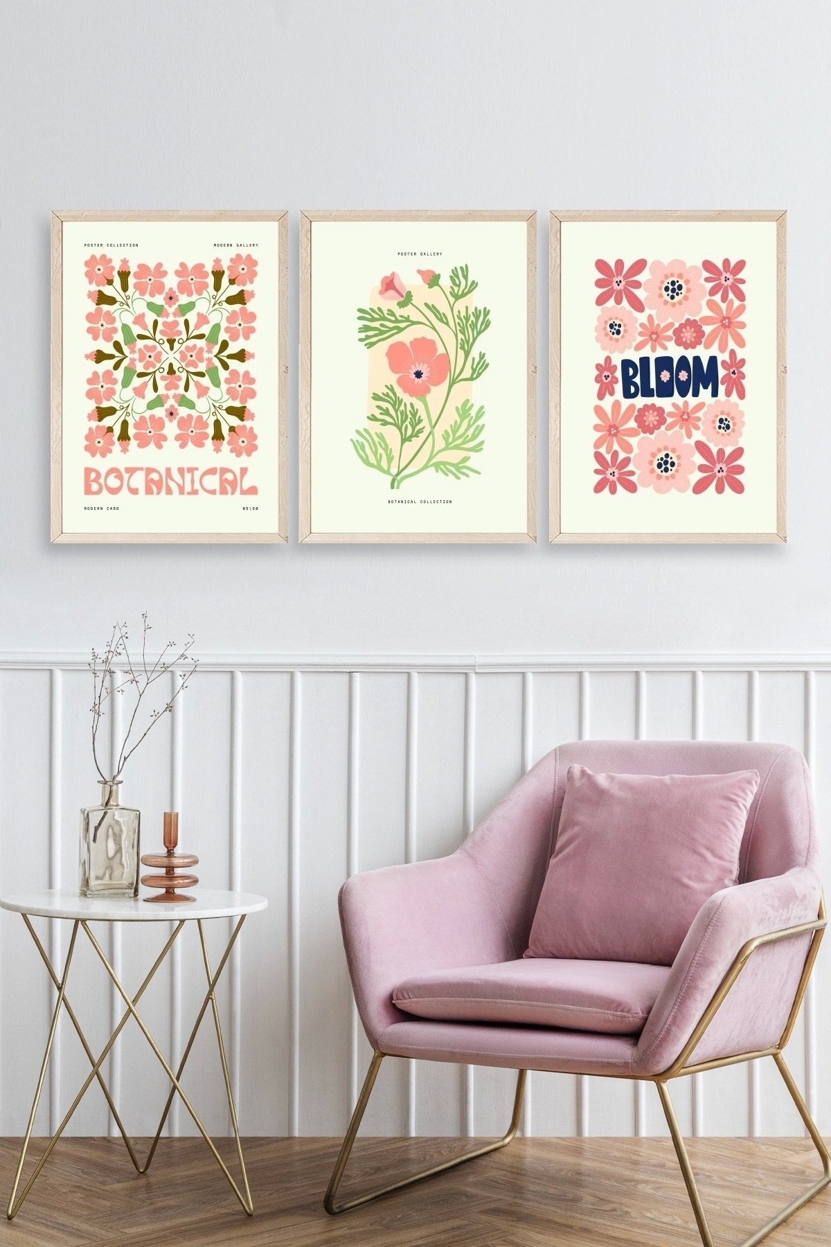 Botanik Üçlü Ahşap Çerçeveli Tablo 40 x 60