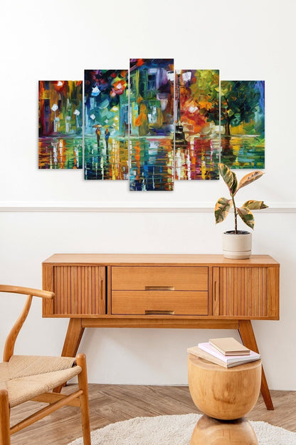 Sonbahar Yağmur Manzarası 5 Parçalı Mdf Tablo 60 x 100