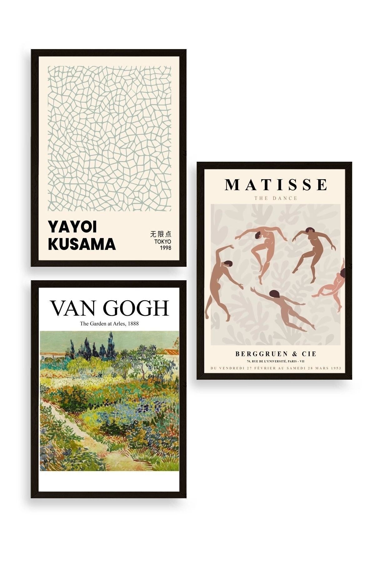 Ünlü Tablolar Üçlü Ahşap Çerçeveli Tablo 40 x 60