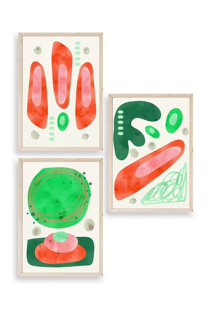 Düşündüren Şekiller Üçlü Ahşap Çerçeveli Tablo 50 x 70