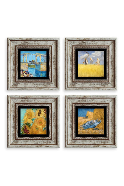 Van Gogh 4 lü Set Çerçeveli Taş Tablo 20 cm