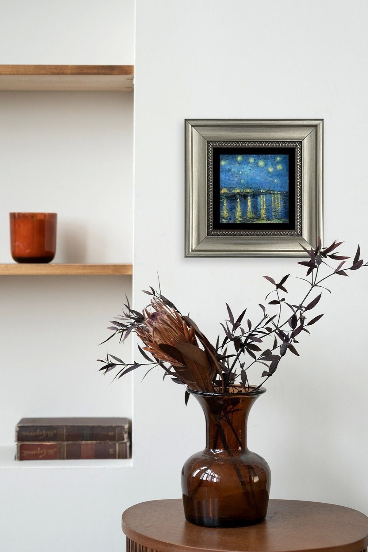 Yıldızlı Gece Çerçeveli Taş Tablo 20 cm