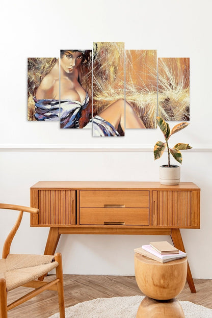 Kadın Manzarası 5 Parçalı Mdf Tablo 60 x 100