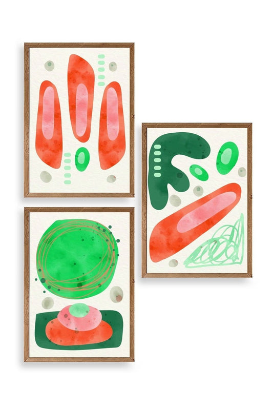 Düşündüren Şekiller Üçlü Ahşap Çerçeveli Tablo 17 x 23