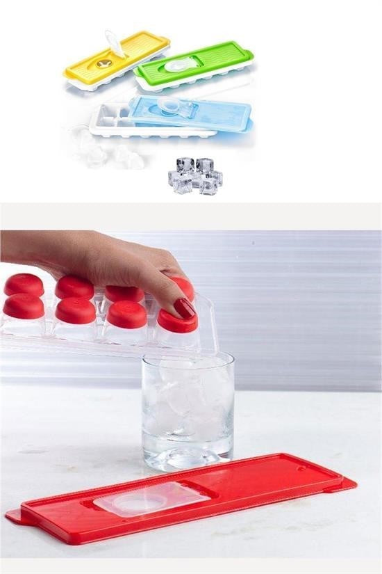 BUFFER® 12li Kapaklı Yapışmaz Silikon Tabanlı Plastik Küp Buz Kalıbı