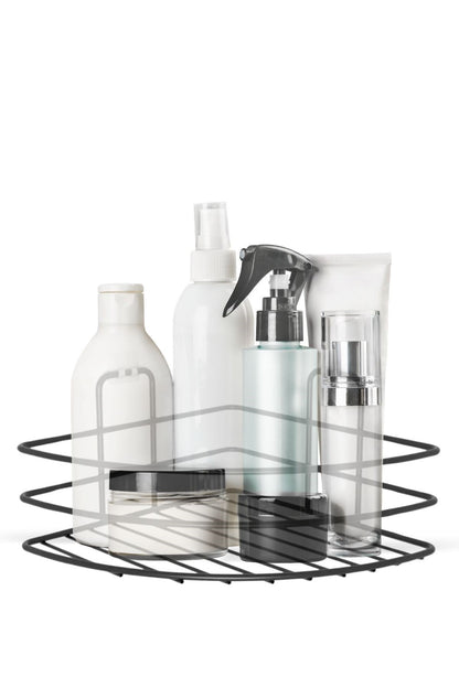 BUFFER® Kendiliğinden Yapışkanlı Montaj Gerektirmeyen Tek Katlı Banyo Askı Köşe Şampuanlık Siyah